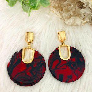 Acetate Acrylic round circle disk red earrings